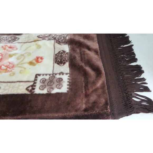 Vintage Plush Roses Pillow Sham Crochet Fringe Edge Heavy Pink Floral Queen - Picture 4 of 9